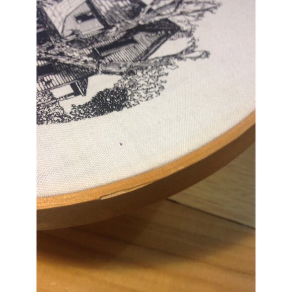 Vintage Printed Needlepoint Country Home Hoop Wall Hanging Countrycore Decor - Picture 5 of 5